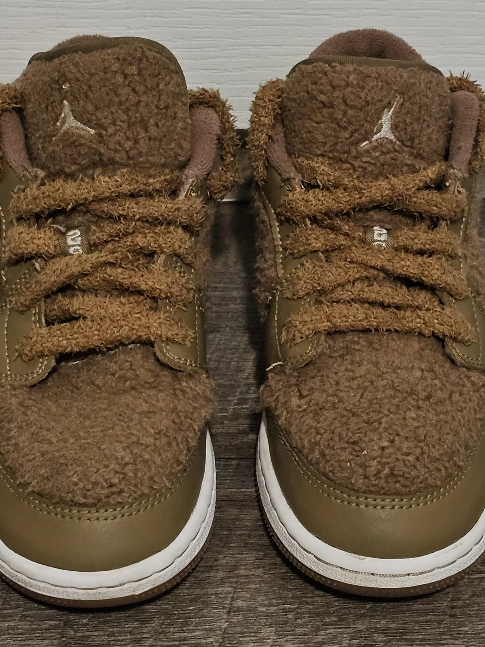 Kids Brown Shearling Sneakers with Blue & Pink Swoosh - Nike